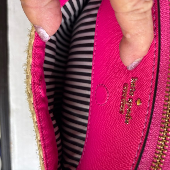 Kate Spade Pink Straw Crossbody Bag Saffiano Leather Woven Summer Purse - Picture 13 of 13